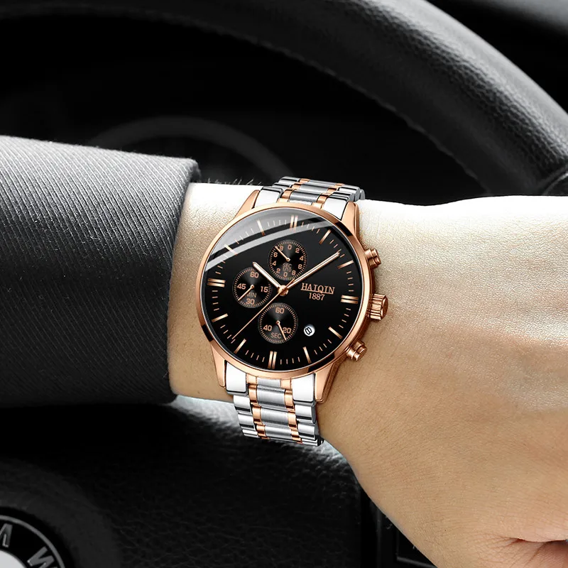 

2019 New Watch Men Luxury Brand HAIQIN Chronograph Men's Business Watches Waterproof Full Steel Quartz Watches Relogio Masculino
