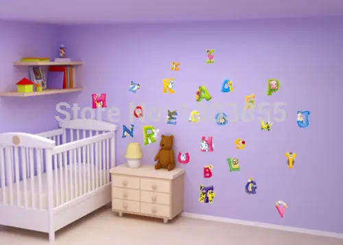 2016 новое поступление A-Z алфавит наклейки с животными на стену Декор Детские