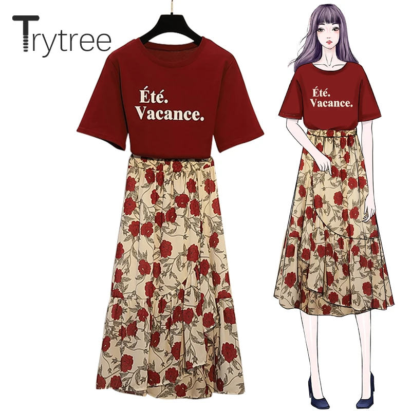 Trytree летний женский комплект из двух предметов Повседневный хлопковый топ с