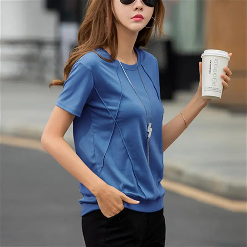 blue Harajuku/женские футболки с круглым вырезом из мягкого хлопка, Женская Повседневная футболка свободного кроя, летняя женская розовая футболка с коротким рукавом, S-2XL T988 - Цвет: blue