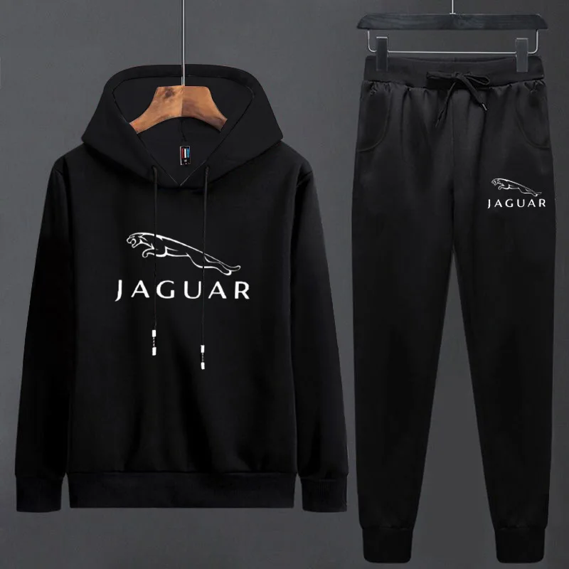 Черный Пара, весенний спортивный костюм с длинным рукавом для бега JAGUAR, однотонный спортивный костюм для бега на открытом воздухе, спортивная одежда с капюшоном для молодых девушек - Цвет: Черный