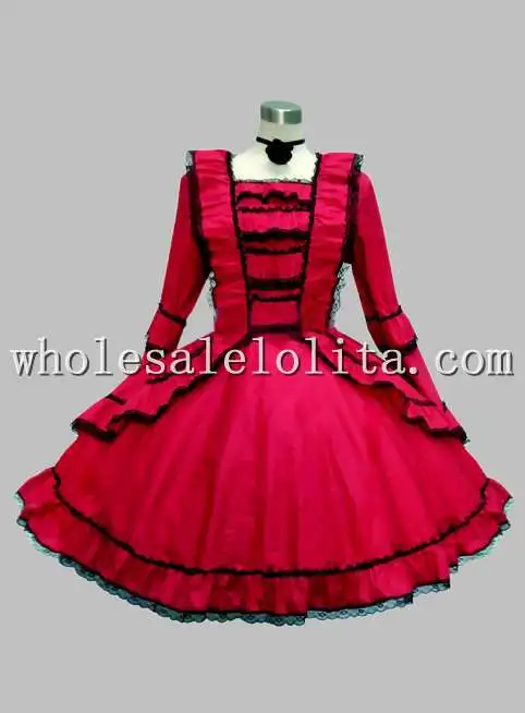 

Gothic Wine Red Knee Length Victorian Era Dress