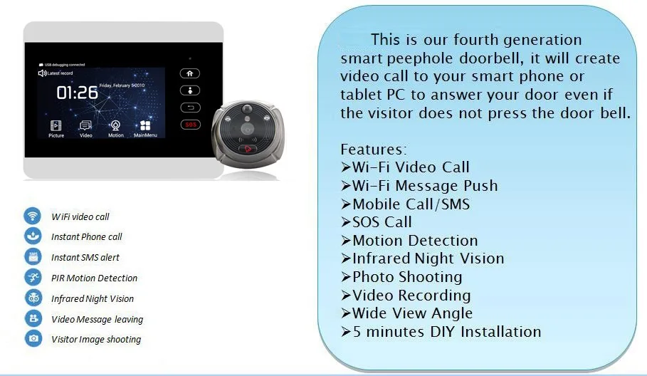 " TFT Wi-Fi Видеозвонок GSM GPRS глазок 1080P камера домофон система дверной звонок беспроводной просмотра домофона SMS сигнализация движения
