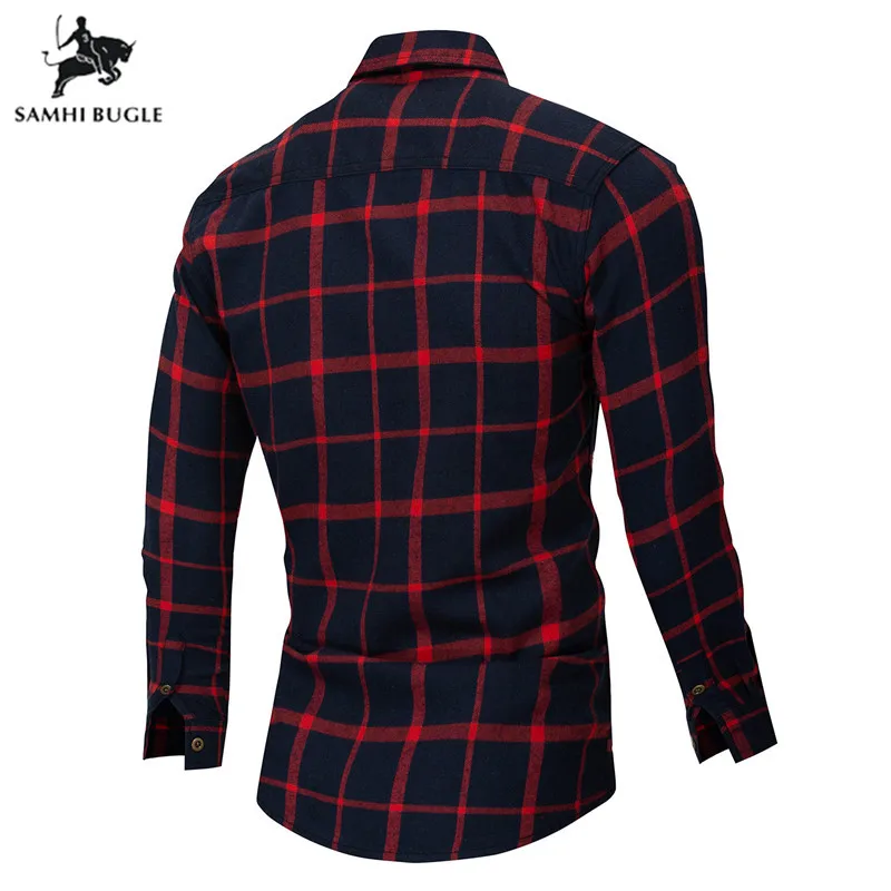 Мужская Фланелевая рубашка в клетку красная Классическая из 100% хлопка с длинными