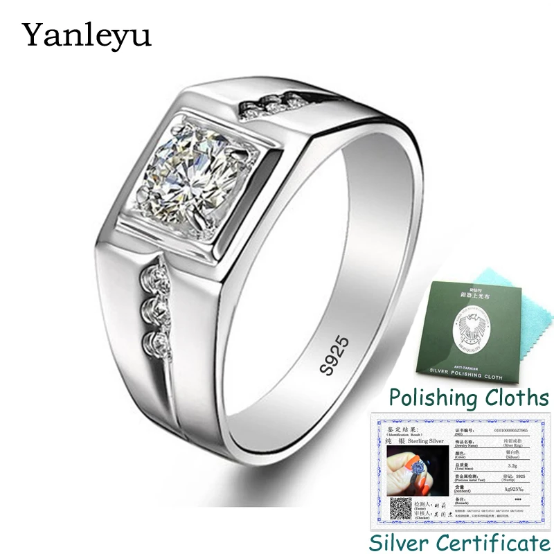 

Отправьте Серебряный сертификат! Мужское обручальное кольцо Yanleyu, обручальное кольцо из стерлингового серебра 925 пробы с фианитом, PR314