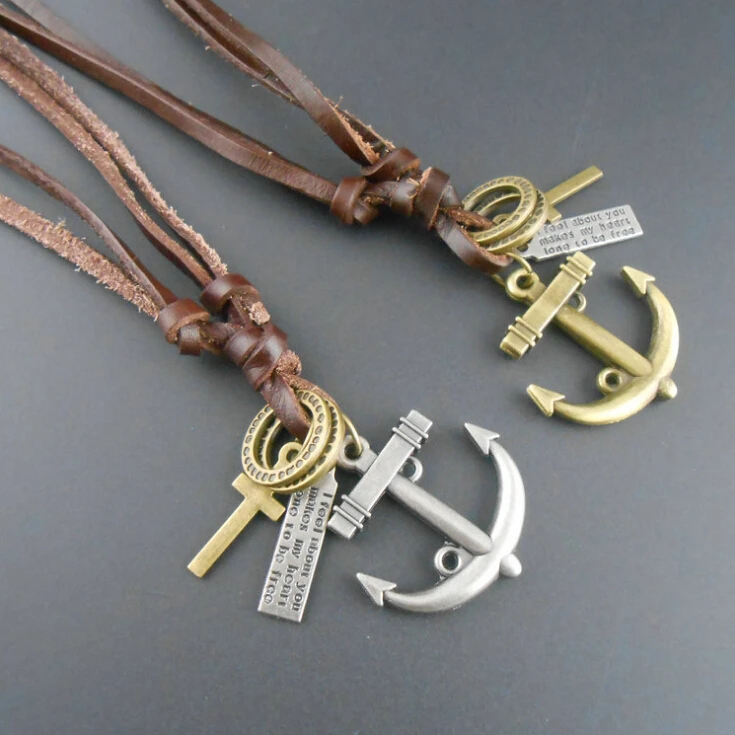 Anchor necklaces fashion new arrival punk trendy unique handmade alloy anchor pendants men leather for women | Украшения и