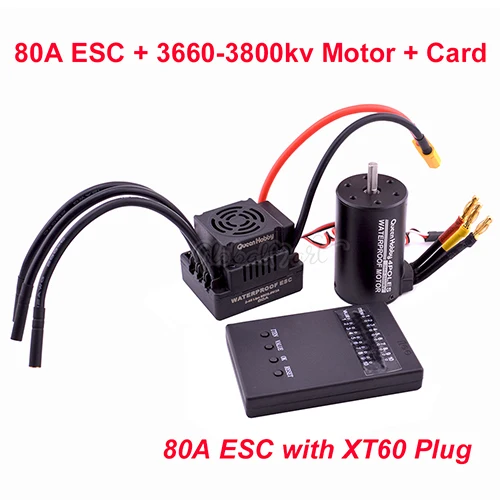 80A 3660-3800KV Card Водонепроницаемый S-80A 80A/S-120A 120A 2-4S ESC+ 3660 3300KV 3800KV/3670 2150KV 2650KV бесщеточный двигатель для 1/8 1:8 RC автомобилей грузовых автомобилей - Цвет: 80A 3660-3800KV Card