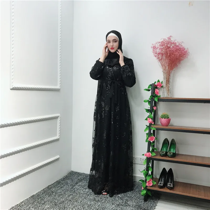 black Роскошные мусульманские кружево вышивка Bronzing Абая длинные платья кардиган KimonoLong халаты Jubah Ближний Восток ИД Рамадан Исламская - Цвет: black