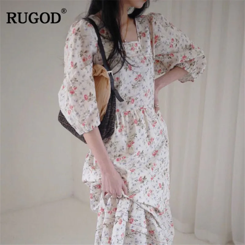 

RUGOD 2019 Floral print bohemian style women dress half sleeves long length spirng vintage modis femme vestido verano sukienki