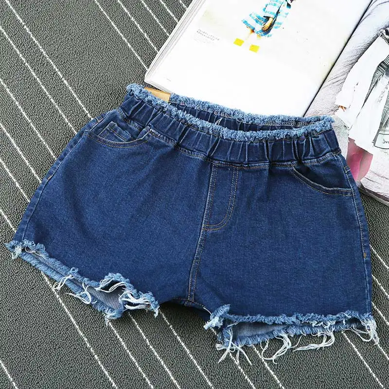 Рваные джинсовые шорты с эластичной резинкой на талии Женские винтажные в стиле