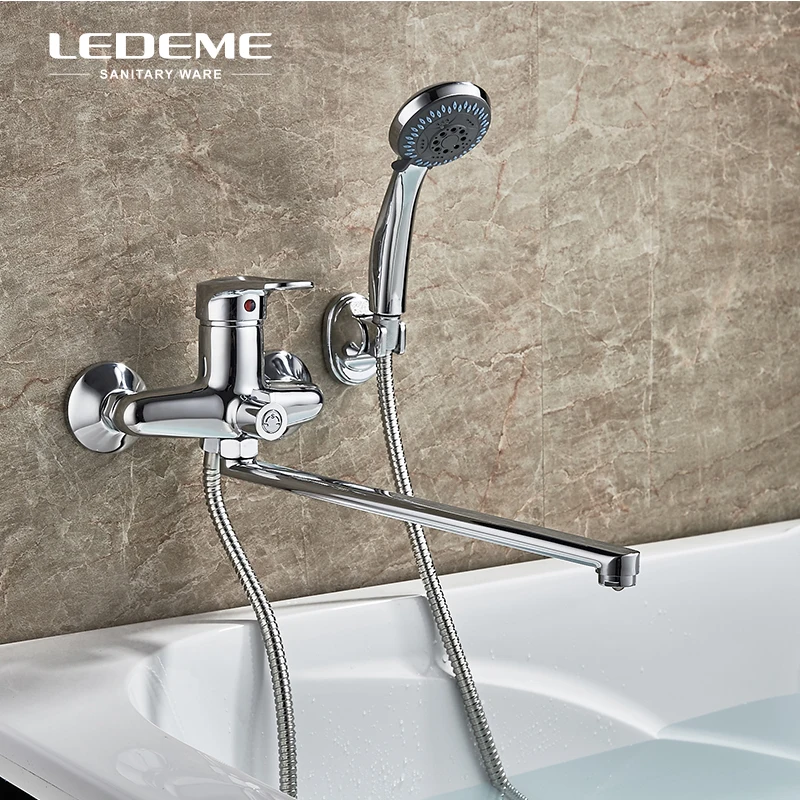 LEDEME Длинный Носик для ванной комнаты смеситель душа латунный душ тела с 5