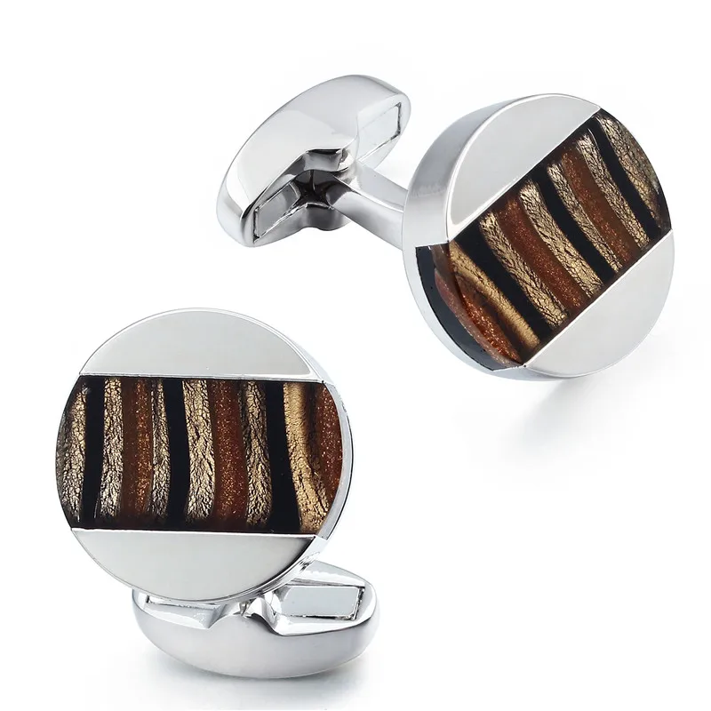 Круглые цветные каменные запонки HAWSON родиевый тон с узором в полоску камень на