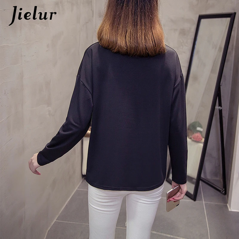 Jielur/Осенняя женская футболка с буквенным принтом корейские тонкие женские