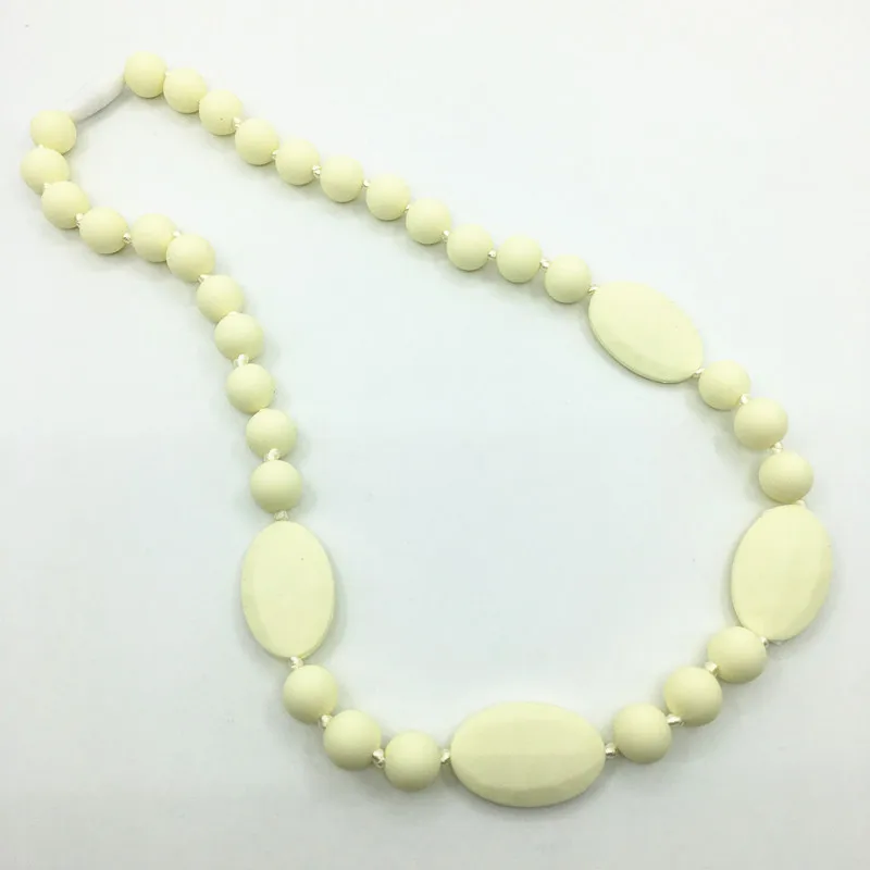 beige BPA силиконовые ожерелья с зубами Силиконовые Прорезыватели бусины DIY ювелирные изделия для мамы, Детские Жевательные ожерелья прорезыватели - Окраска металла: beige