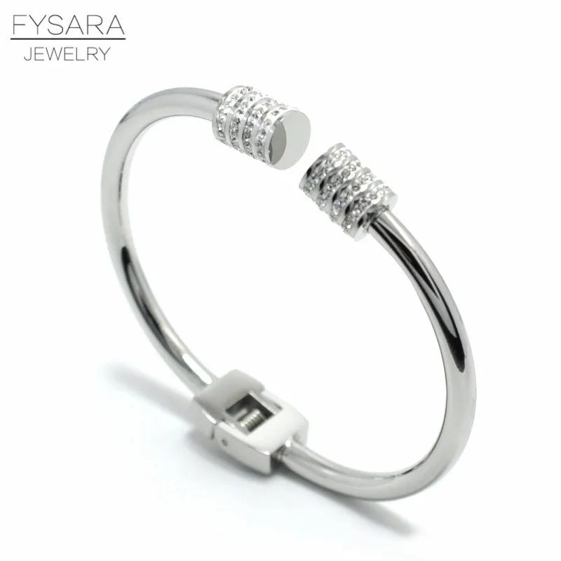 withe stone silver FYSARA высокое качество серьги капля воды полный хрустальный камень браслеты из нержавеющей стали винт круглые стрелы манжеты браслеты для женщин - Окраска металла: withe stone silver