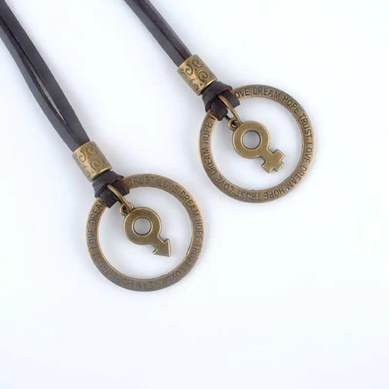 Антикварная винтажная Длинная цепочка из веревки ожерелье сплав круг