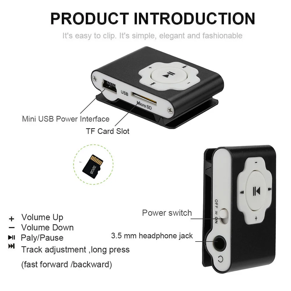 Портативный USB MP3 плеер с поддержкой карт Micro SD TF 32 ГБ|MP3-плееры| |
