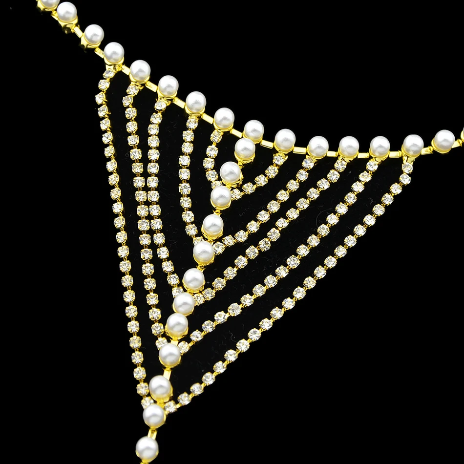 Feelshine Boho Slave Bracelets Gold Color Simulated pearl Chain With Full Rhinestone with Finger Luxury Brand Women|slave bracelet|bracelet