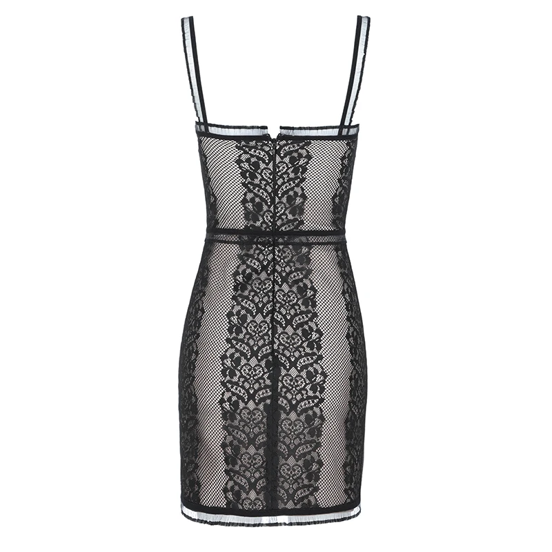 2019 летнее сексуальное платье Черное Кружевное Бандажное на бретельках с