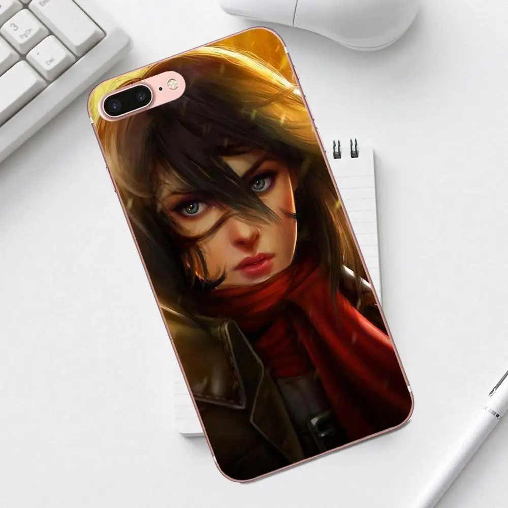 Чехлы из ТПУ для iPhone 4 4S 5 5C SE 6 6S 7 8 Plus X XS Max XR Galaxy A3 A5 J1 J3 J5 J7 2017 атака на титанов Mikasa