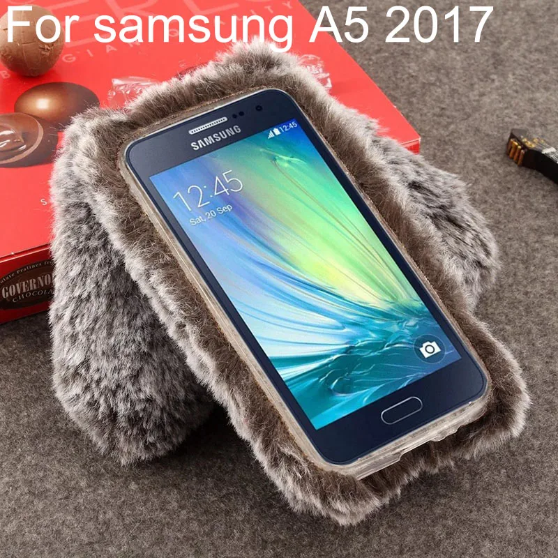 

For Samsung Galaxy A5 2017 Rabbit Doll Plush Hairy Rabbit Fur Cover For fundas galaxy A5 2017 Coque fundas Mobile Phone case