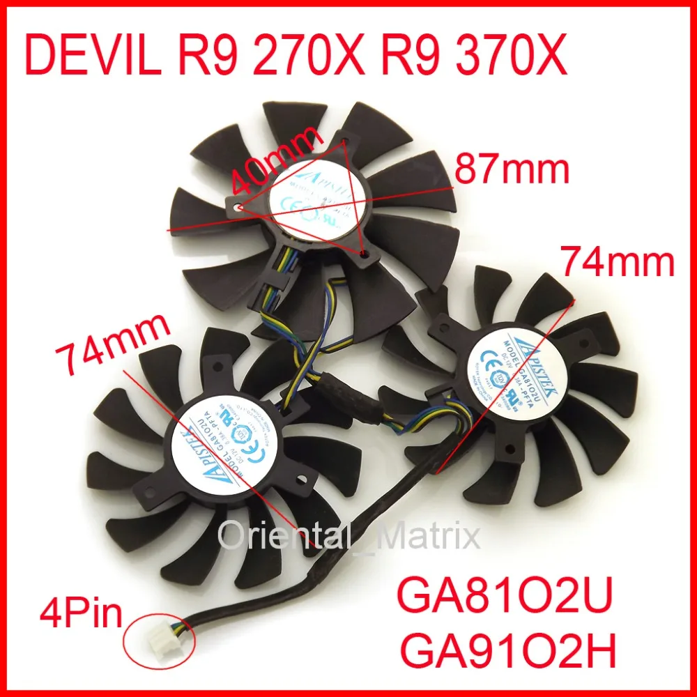Бесплатная доставка 3 шт./лот GA81O2U GA91O2H 12В 0.38A для Dataland DEVIL R9 270X R9 370X Вентилятор Охлаждения видеокарты 4 провода 4Pin