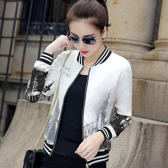 Новинка весны 2017 женская версия короткой куртки на молнии с принтом тонкая
