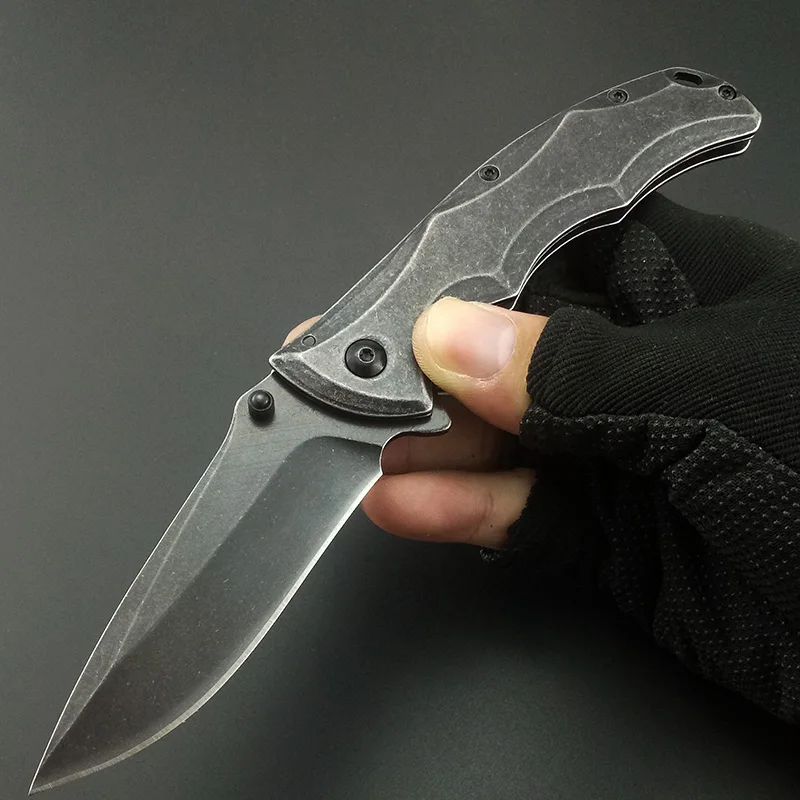 Тактический складной нож резец со стальной ручкой Stonewash для выживания кемпинга