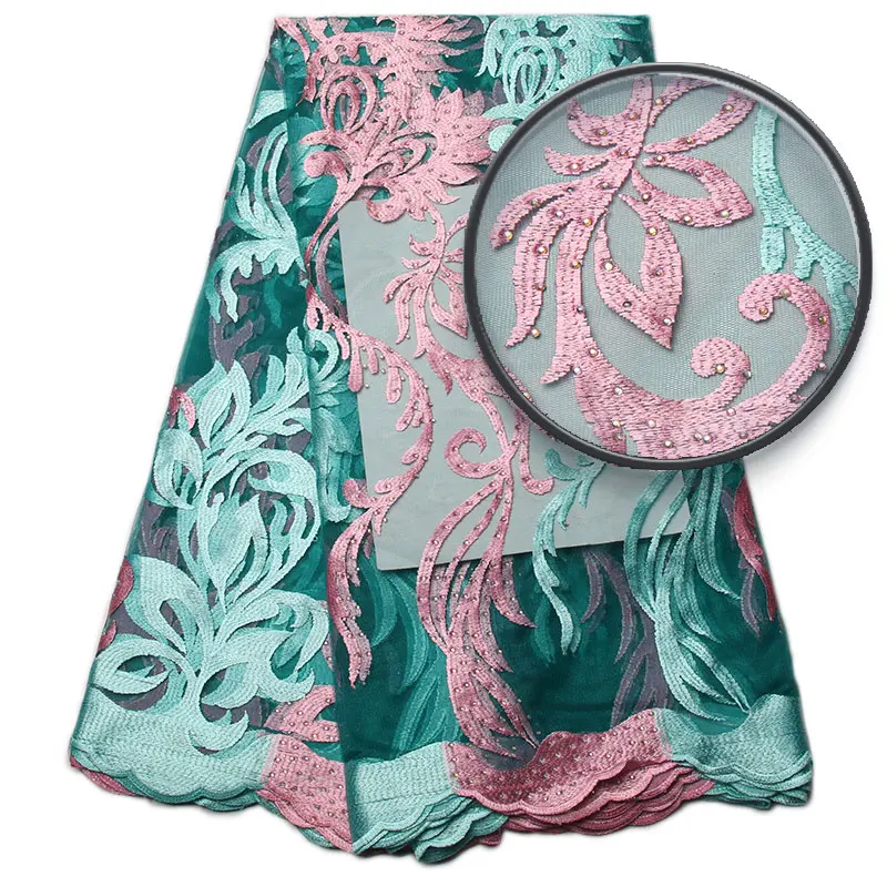 Оптовая продажа Нигерии кружевной ткани 2017 вышитые отделкой Африки Французский