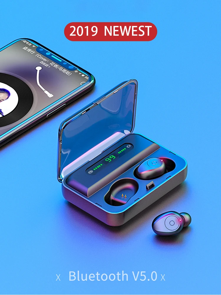 Беспроводные наушники Bluetooth 5,0, гарнитура с цифровым дисплеем, 2000 мА, умный внешний аккумулятор, спортивные наушники для смартфонов galaxy buds