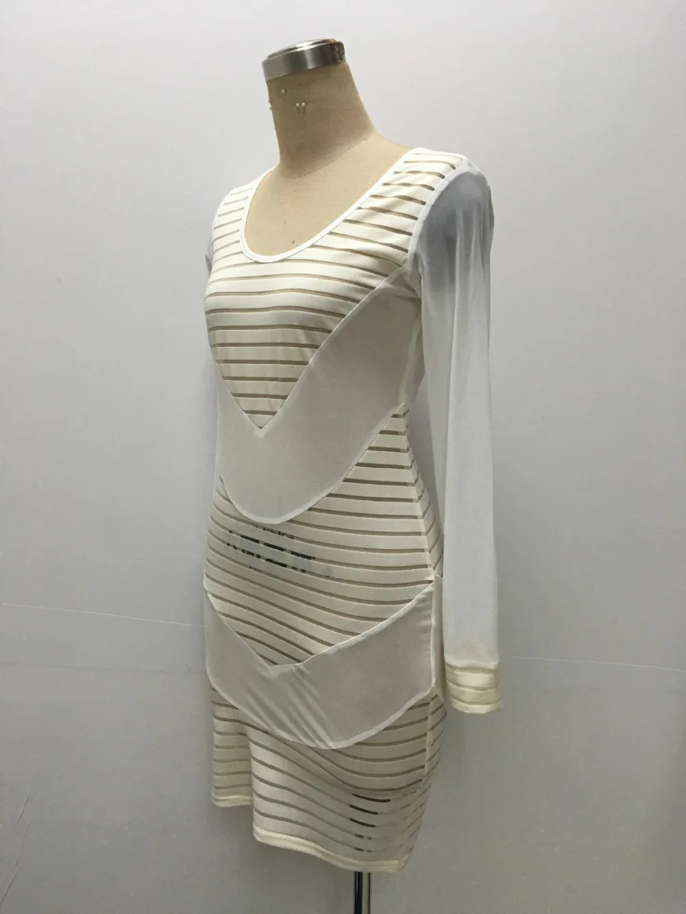 2016 Женщины Белый Bodycon Клубные Платья С Длинным Рукавом Лоскутная Сетки Оболочка