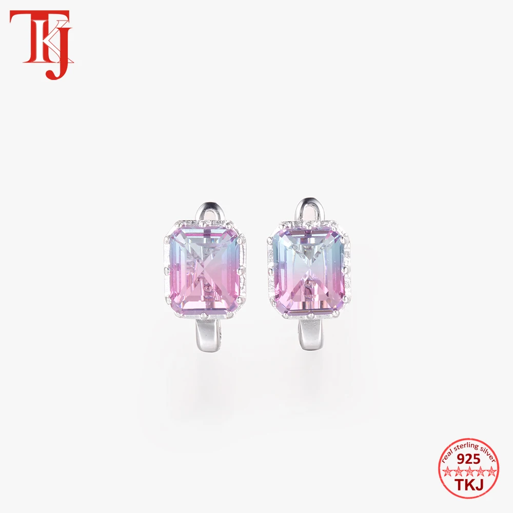 TKJ 925 пробы серебряные градиентные серьги-гвоздики с турмалиновым камнем для женщин, свадебные серьги для помолвки, хорошее ювелирное изделие