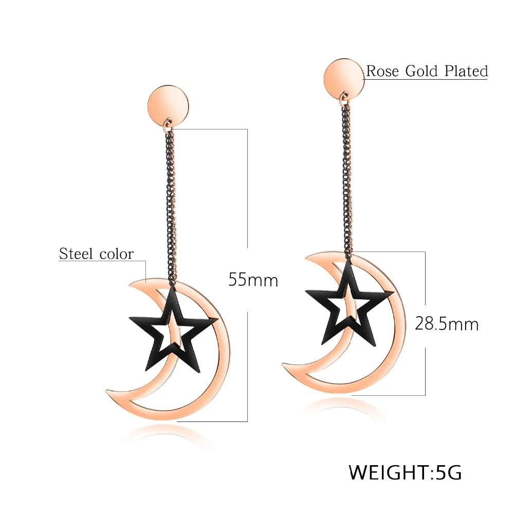 Серьги-капельки женские розовые золотые и черные в форме звезд лун с длинной