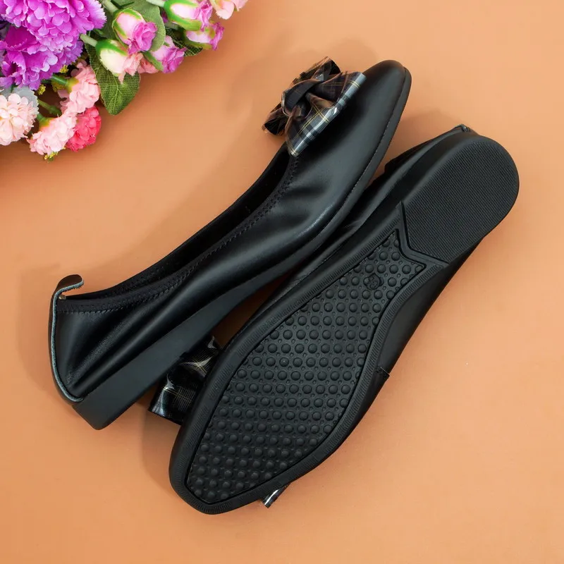 Женские балетки на плоской подошве в клетку с бантом лоферы из натуральной кожи