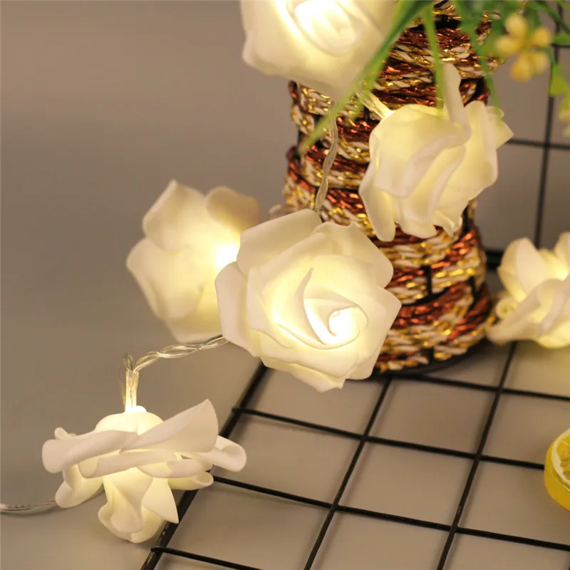 

Battery Operated String Lights 2.5M 20 LED White Rose Fairy Lights for Bedroom Garden Christmas Wedding Party Holiday Decoration
