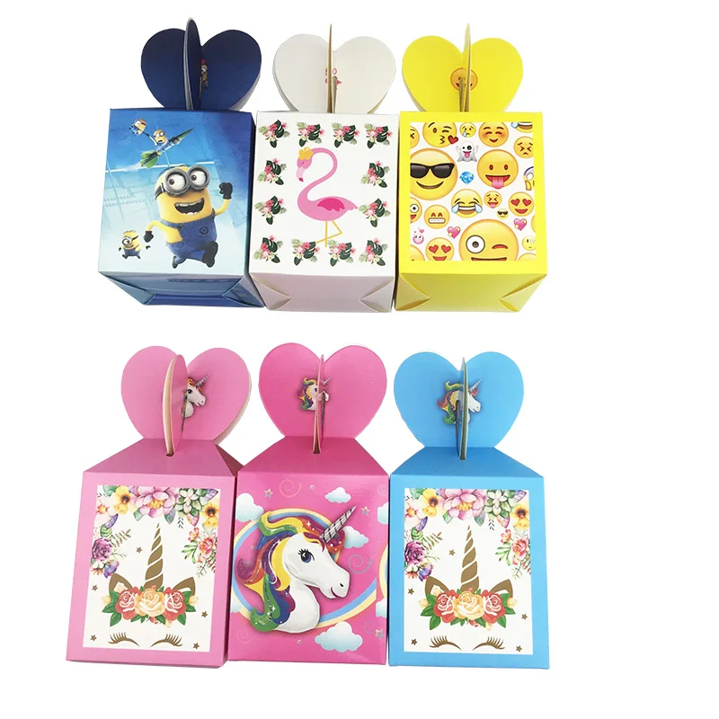 6 шт./партия прекрасный единорог Фламинго смайлики напечатанные бумажные конфеты
