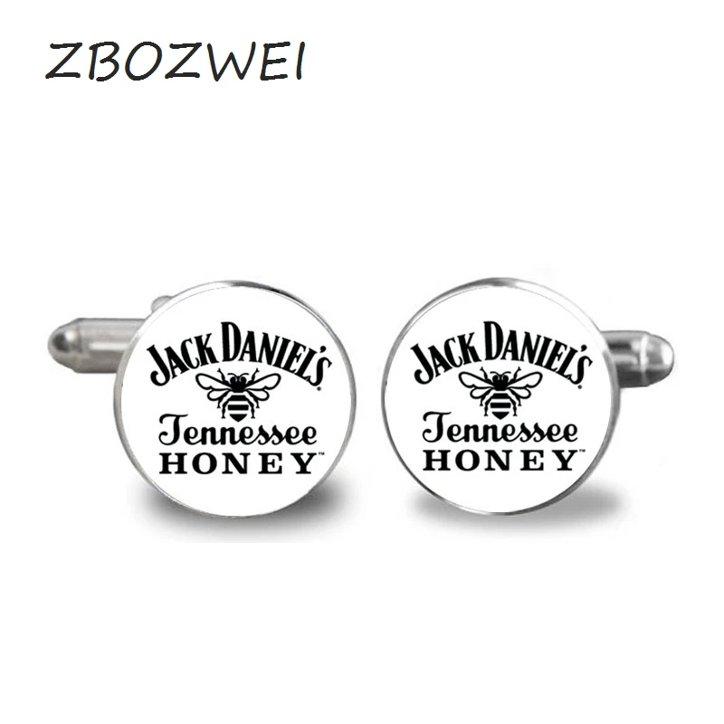 ZBOZWEI 2018New Bacardi Cufflink Jack Daniel Old NO 7 Whiskey Cufflinks Silver Cuff Gifts for Him Handmade Photo Jewelry | Украшения и