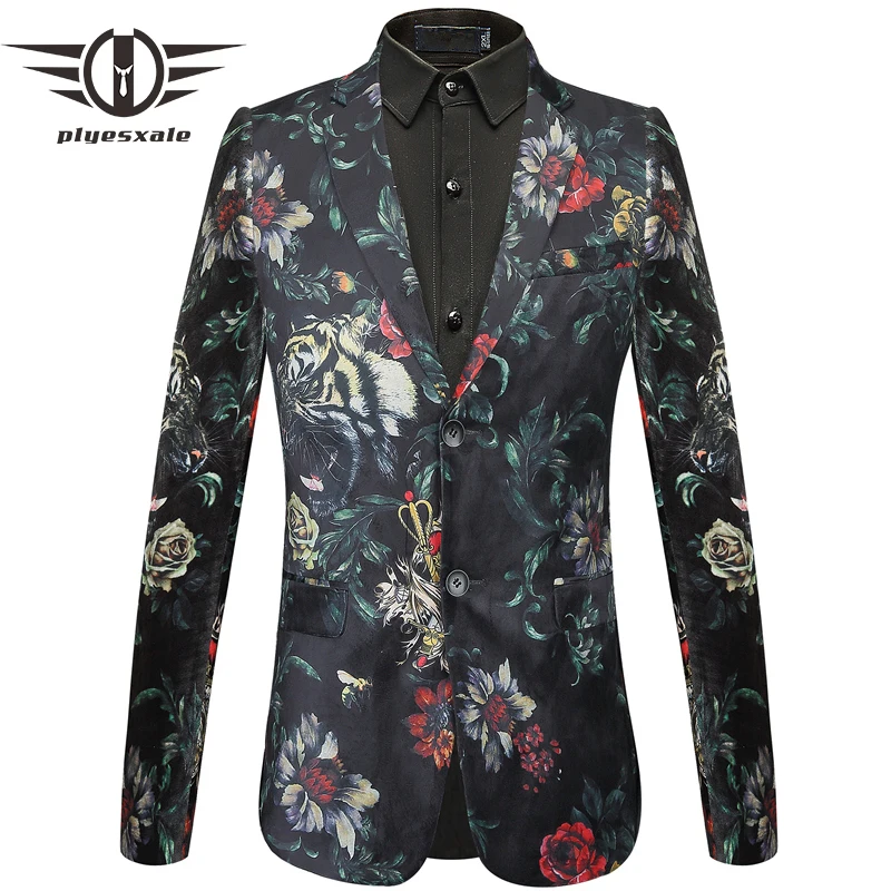 Plyesxale мужской пиджак с цветочным принтом Осень Slim Fit Свадебная вечеринка пиджаки