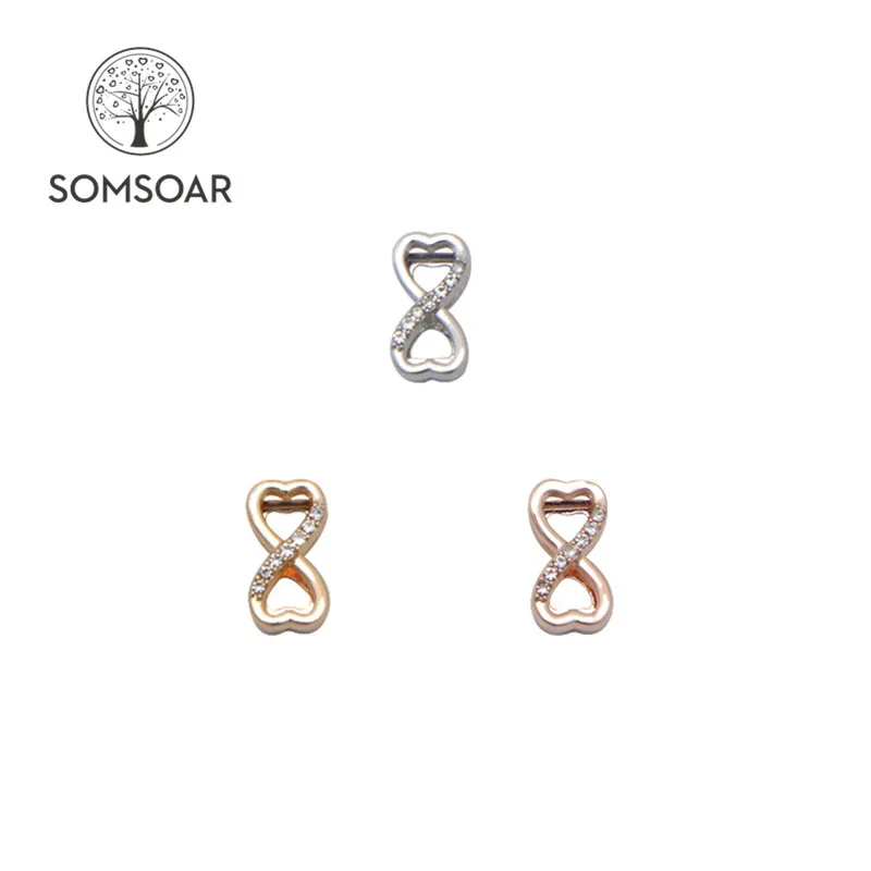 Somsoar ювелирные изделия Бесконечность Двойное Сердце слайд шармы подходят 10 мм