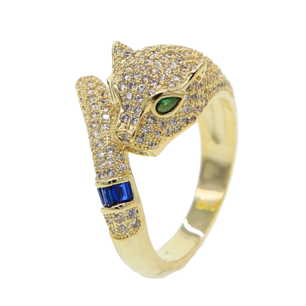 Хип-Хоп рок iced out bling женские ювелирные изделия микро pave cz Леопард Прохладный животное Золотое кольцо на палец