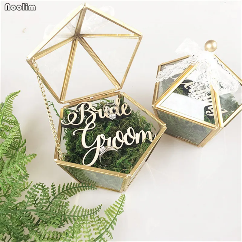 Персонализированная стеклянная коробка с геометрическим рисунком для свадьбы