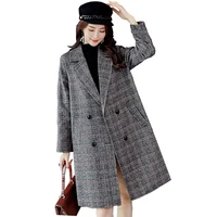 new winter woolen jacket temperament female models loose fashion long sleeved plaid wool coat