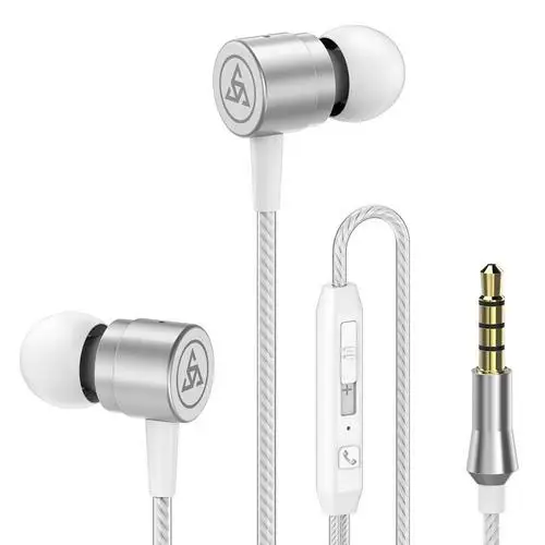 Белый 3.5mm in-ear metal earphone line control ear pieceswith wheat ear bass earbuds noise reduction universal mobile phone headset - Цвет: Белый