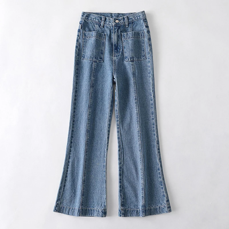 

Женская одежда, джинсы 2019, красивые повседневные расклешенные джинсы, модные джинсы с высокой талией, женские мягкие брюки с эффектом потер...