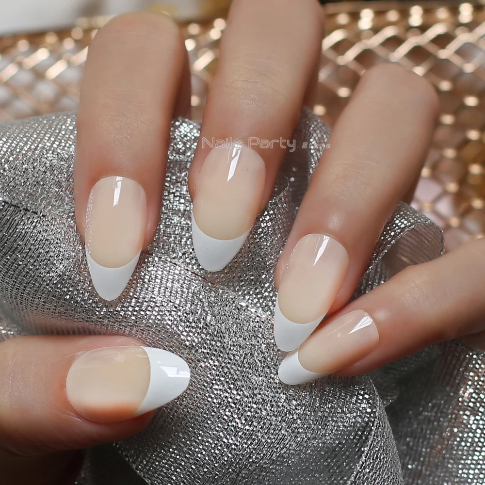 Глянцевые французские накладные ногти 24 шт. средние тонкие натуральные