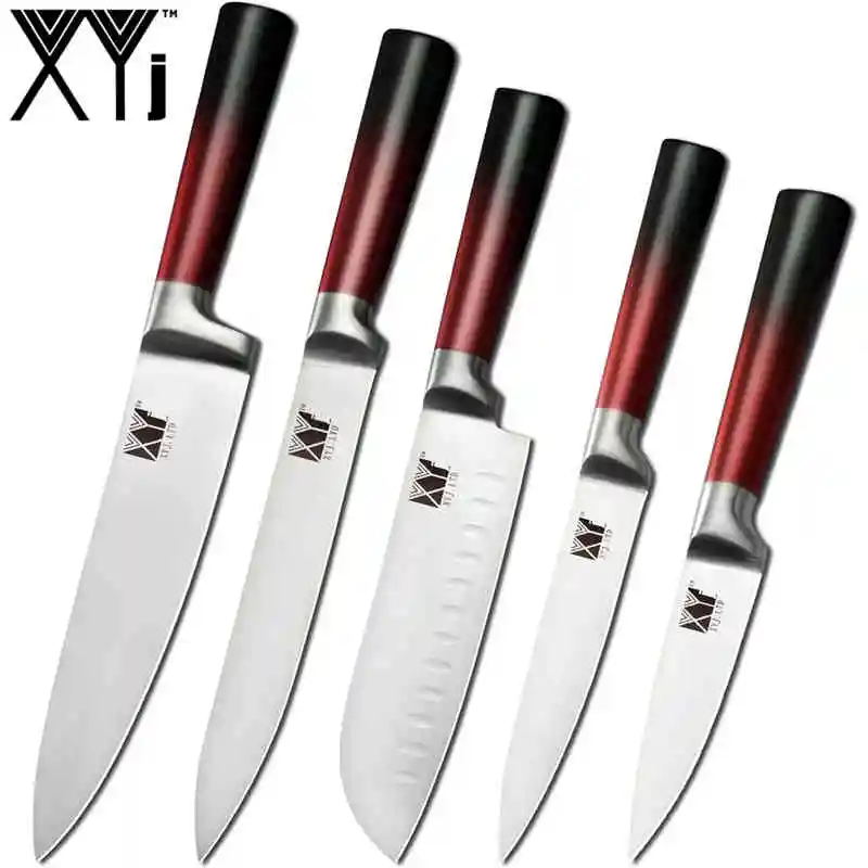 5pcs set XYj набор кухонных ножей шеф-повара для нарезки хлеба Santoku нож для очистки овощей 8 ''подставка для кухонных ножей гаджет для приготовления пищи Acceossory - Цвет: 5pcs set