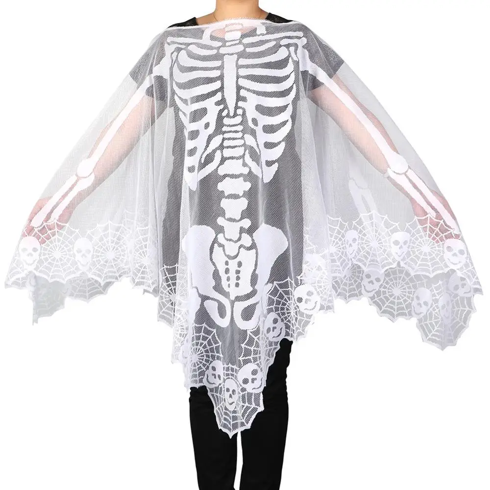 White Shawl OurWarm Хэллоуин Декор реквизит Черная кружевная занавеска с паутиной скатерть камин летучие мыши мантия шарф трюк или угощение баннер Косплей - Цвет: White Shawl
