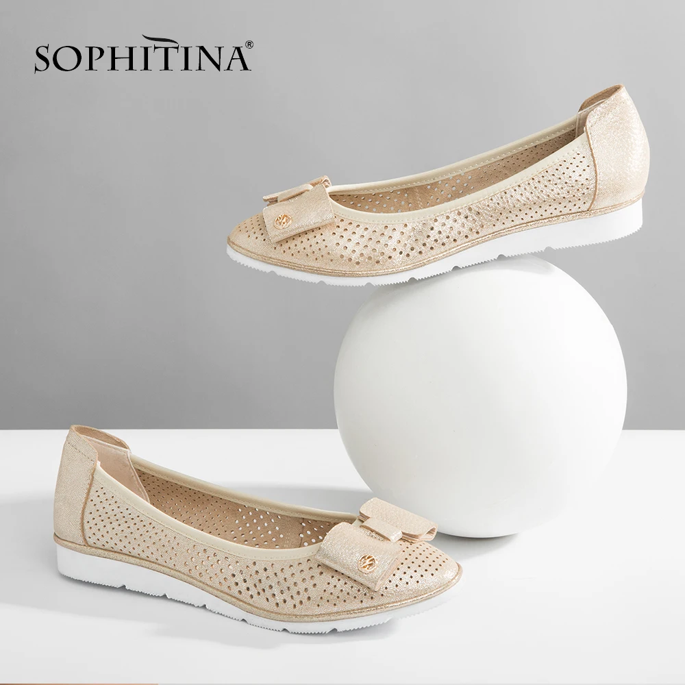 

Туфли-лодочки SOPHITINA женские из овечьей кожи, мягкие удобные повседневные туфли на плоской подошве, с круглым носком, без застежки, ручная раб...