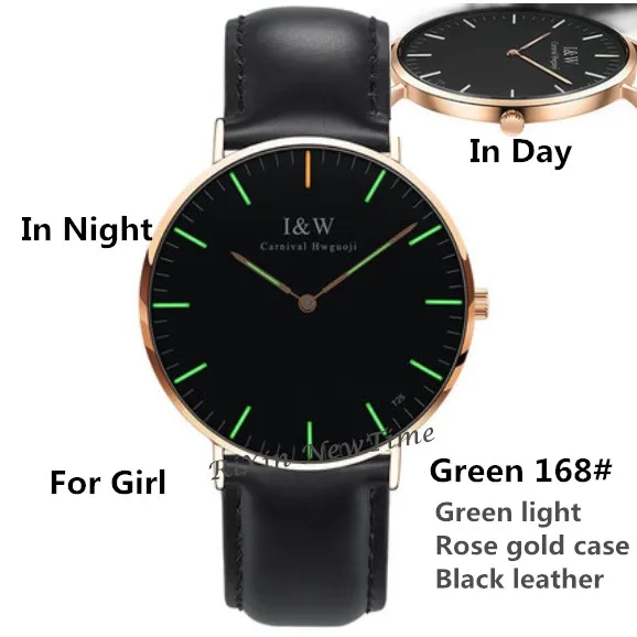 Green 168 gold girl Карнавальный роскошный бренд Тритий Светящиеся кварцевые часы мужские модные повседневные военные wo Мужские часы с кожаным ремешком часы для девочек saati uhr - Цвет: Green 168 gold girl
