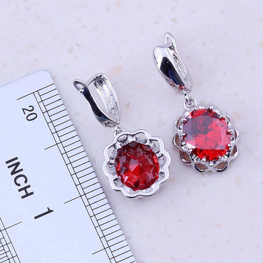 Cheerful Red Simulated Garnet 925 Sterling Silver Jewelry Sets For Women Wedding Party Fashion Free Gift Box D0116 | Украшения и